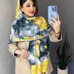 روسری گلگلی زرد و طوسی