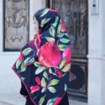 روسری یلدا زمینه برگی