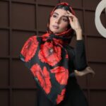 روسری قواره 120 شقایق مشکی