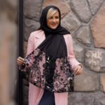 شال مزونی مشکی برگ طلایی