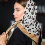 بیبی اسکارف حریر پلنگی حاشیه خالخالی