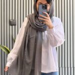 شال اسلپ نگین دار طوسی