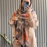 روسری چهارخونه نارنجی پاییزی