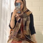 شال مخمل چهارخونه نارنجی