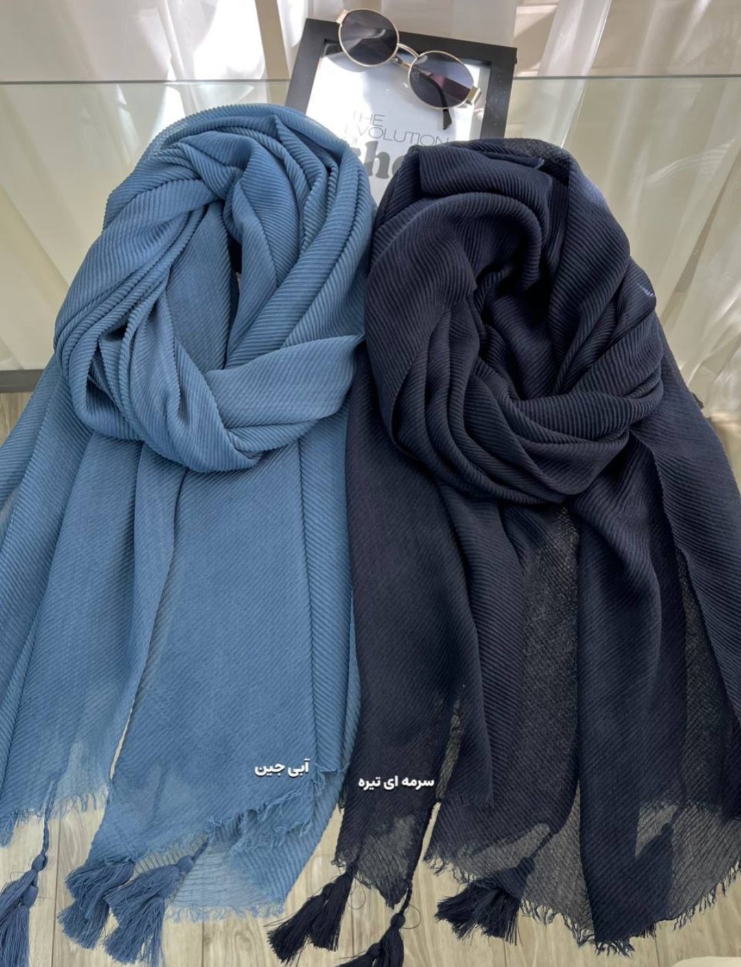 IMG_20251210_140438 شال مانلی آبی جین (ایراد جزئی) - Image 1
